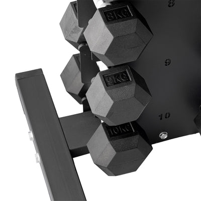 Pre Order - Expected Late May | 1-10kg Rubber Hex Dumbbell Set WITH Compact Rack