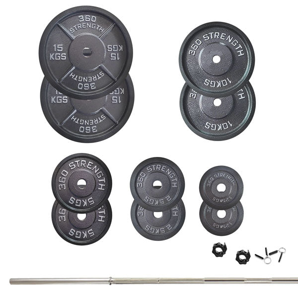 80kg Standard 7ft Bar & Weights Package | Little Bloke Fitness