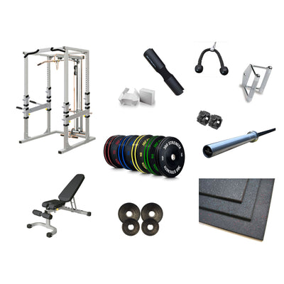 Power Rack Lat FID bench PRO Bumpers Barbell Flooring Pack