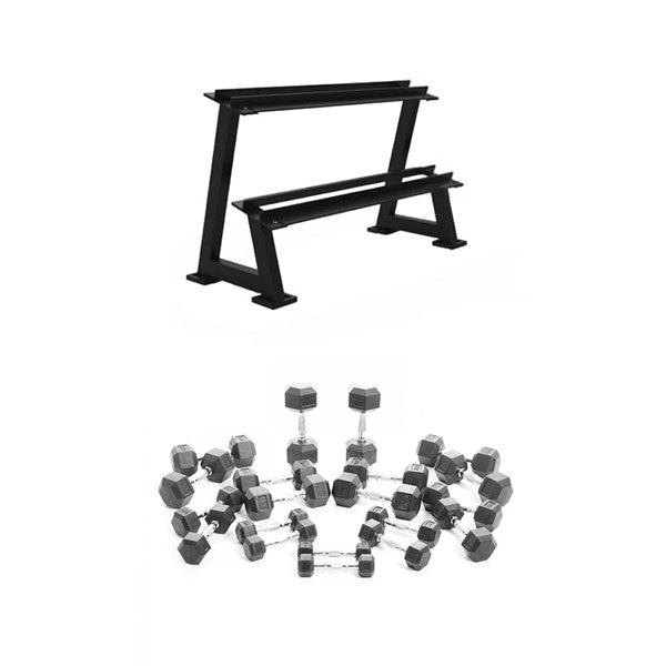 Pre Order - Expected Late May | 1-10kg Rubber Hex Dumbbell Package incl 2-Tier Single Bay Storage Rack