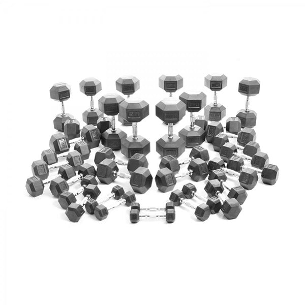 Pre Order - Expected Late May | 1-30kg Rubber Hex Dumbbell Set