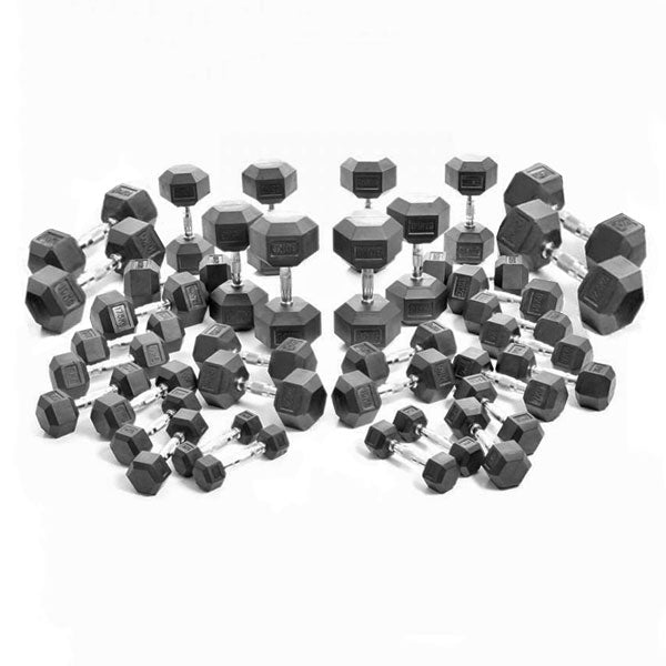 Pre Order - Expected Late May | 2.5-50kg Rubber Hex Dumbbell Set