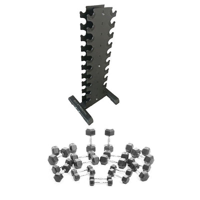 Pre Order - Expected Late May | 1-10kg Rubber Hex Dumbbell Set WITH Compact Rack