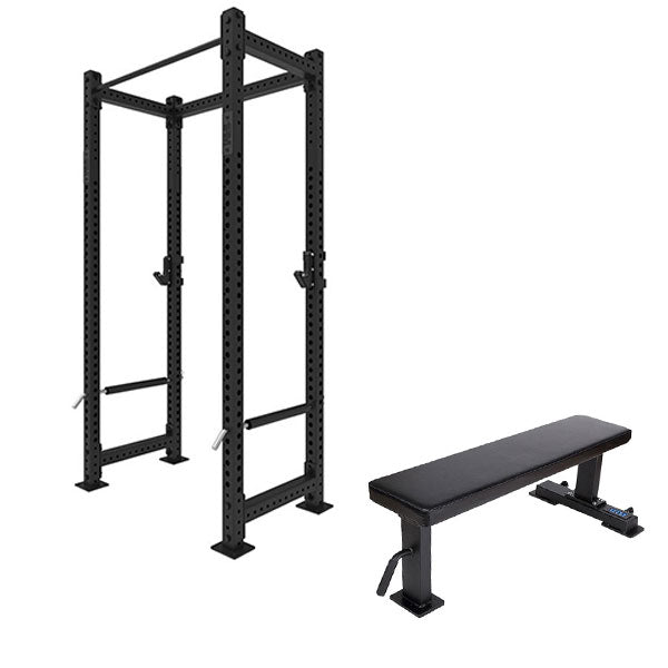 1RM Commercial Compact Power Rack & Flat Bench | Little Bloke Fitness