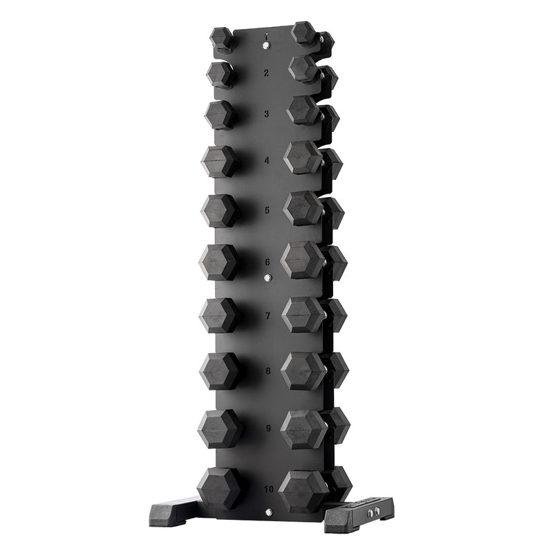 Pre Order - Expected Late May | 1-10kg Rubber Hex Dumbbell Set WITH Compact Rack