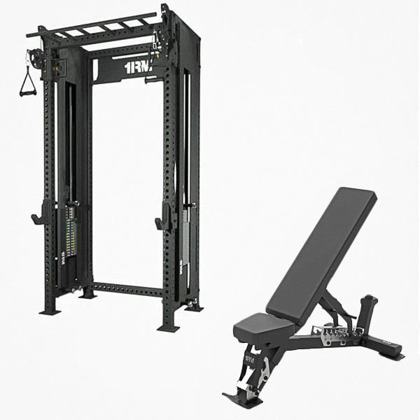 1RM Ebony Functional Trainer Rack with Adjustable Bench Package