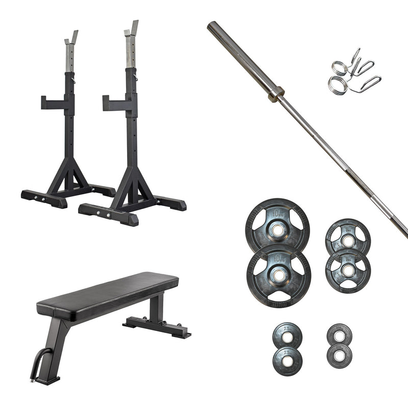 360 Strength Squat Stands, Flat Bench & 58kg Olympic Package