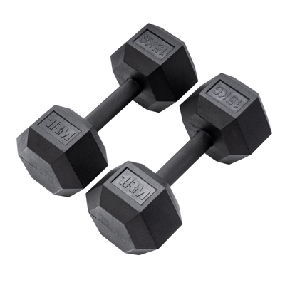 15kg Pro Rubber Hex Dumbbell PAIR
