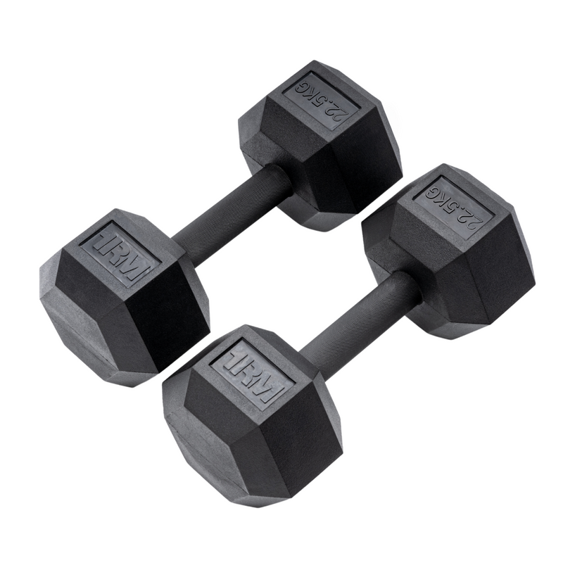22.5kg PRO Rubber Hex Dumbbell PAIR Little Bloke Fitness
