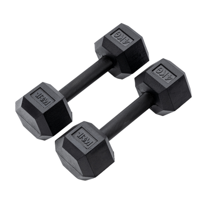 4kg Pro Rubber Hex Dumbbell PAIR