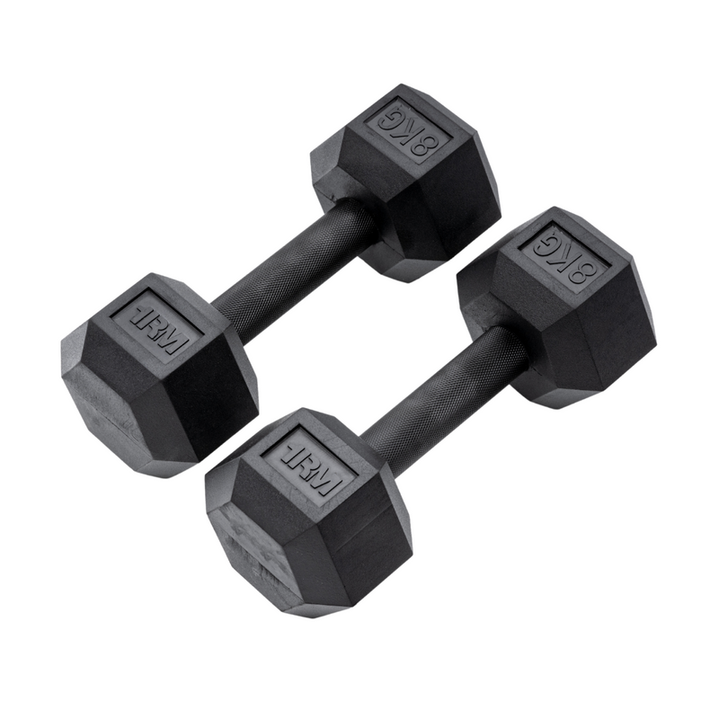 8kg PRO Rubber Hex Dumbbell PAIR Little Bloke Fitness