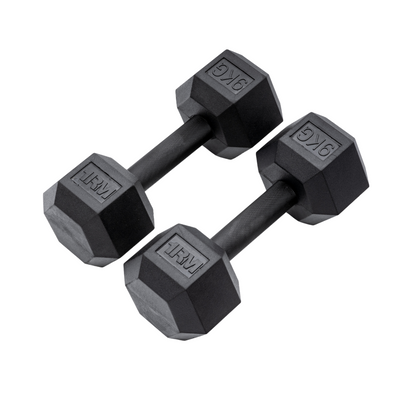 9kg Pro Rubber Hex Dumbbell PAIR