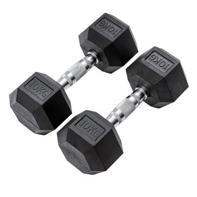 10kg Classic Rubber Hex Dumbbell PAIR