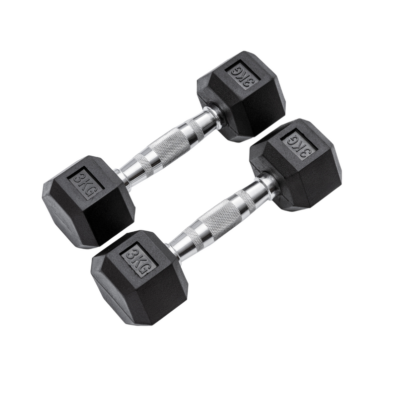 3kg Classic Rubber Hex Dumbbell PAIR