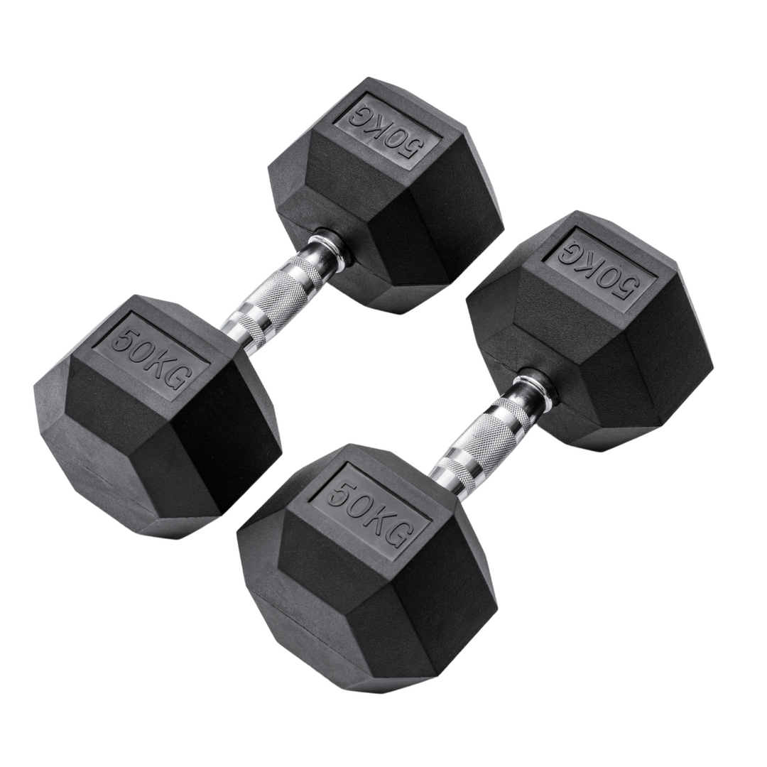 50kg Classic Rubber Hex Dumbbell PAIR Little Bloke Fitness
