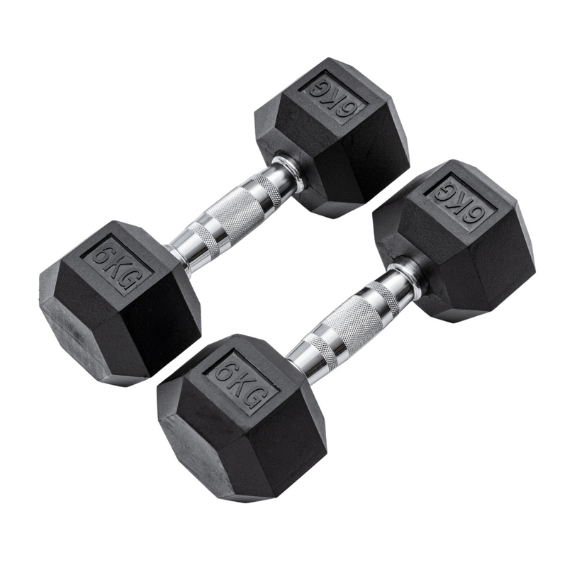 6kg Classic Rubber Hex Dumbbell PAIR