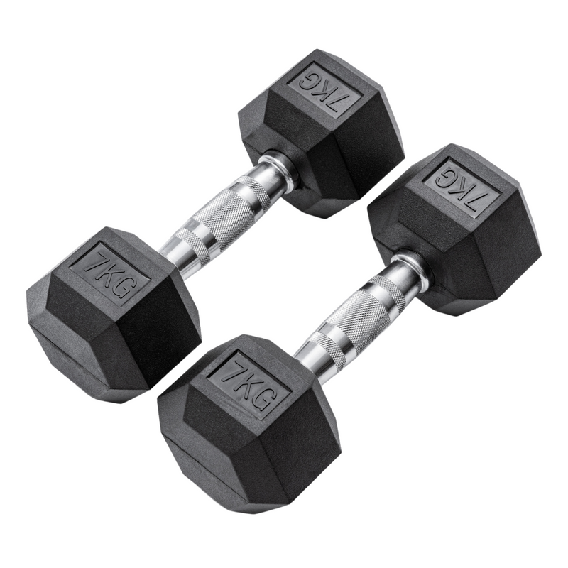 7kg Classic Rubber Hex Dumbbell PAIR