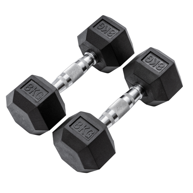 8kg Classic Rubber Hex Dumbbell PAIR