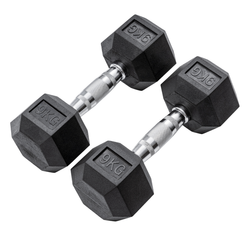 9kg Classic Rubber Hex Dumbbell PAIR