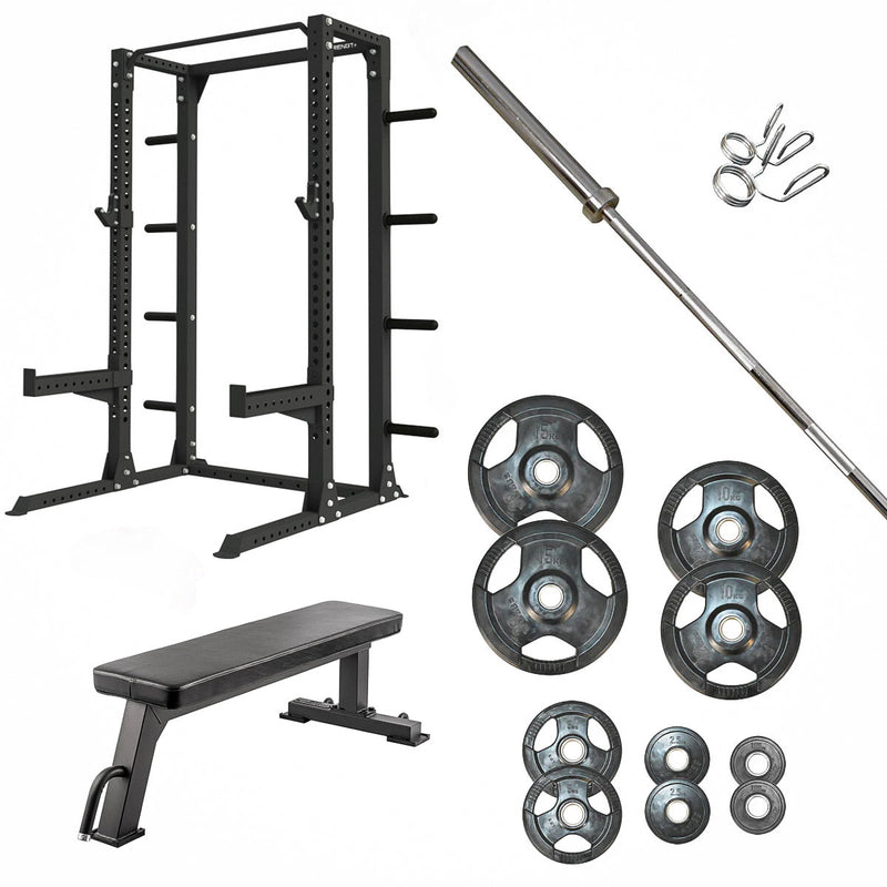 360 Strength Squat Rack, Flat Bench & 88kg Olympic Package