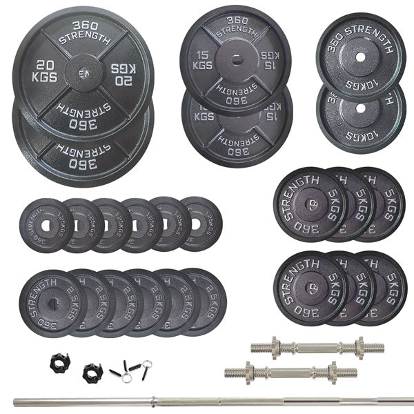 161kg Standard 7ft Bar, Dumbbell & Weights Package