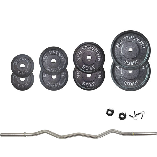 44kg Standard EZ Curl Bar & Weights Package