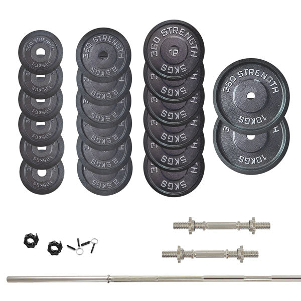 91kg Standard 7ft Bar, Dumbbell & Weights Package