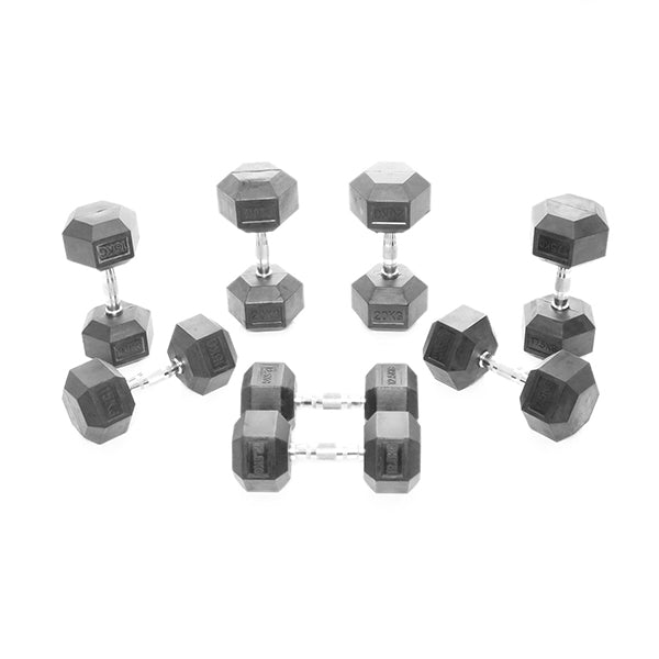 12.5-20kg Rubber Hex Dumbbell Set