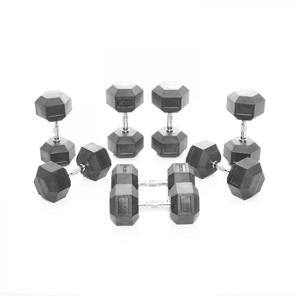 22.5-30kg Rubber Hex Dumbbell Set